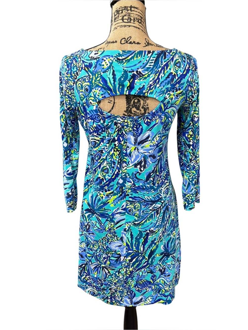 Lilly Pulitzer Hollee Dress Sneak A Break Floral Bennett Blue Cutout Size Small - Picture 3 of 10